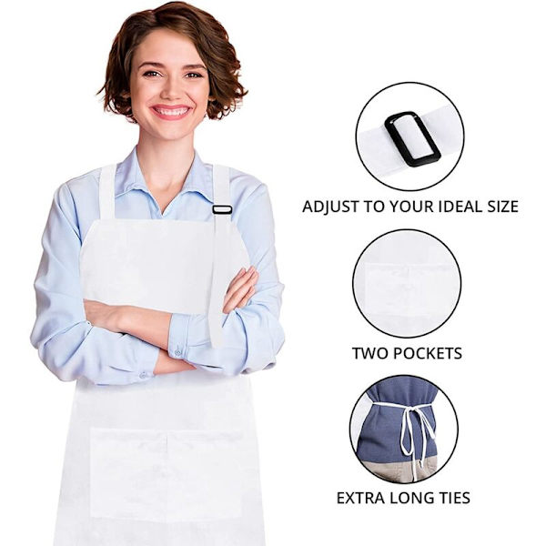 Set med 2 justerbara köksförkläden 100 % polyester med 2 fickor Matlagningsförkläden för och kvinnor Kock