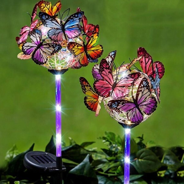 2 kpl sarjan akryyli aurinkokennovalot, vedenpitävät perhoset LED-pallovalot ulkopuutarhaan/puutarhakoristeisiin