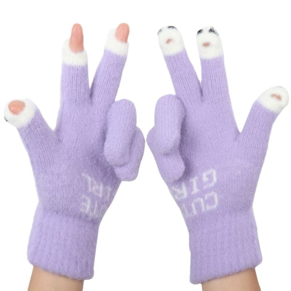 Søde plys varme handsker ensfarvede fingerløse handsker Soft Touch Screen Korte handsker Tykke strikkede handsker