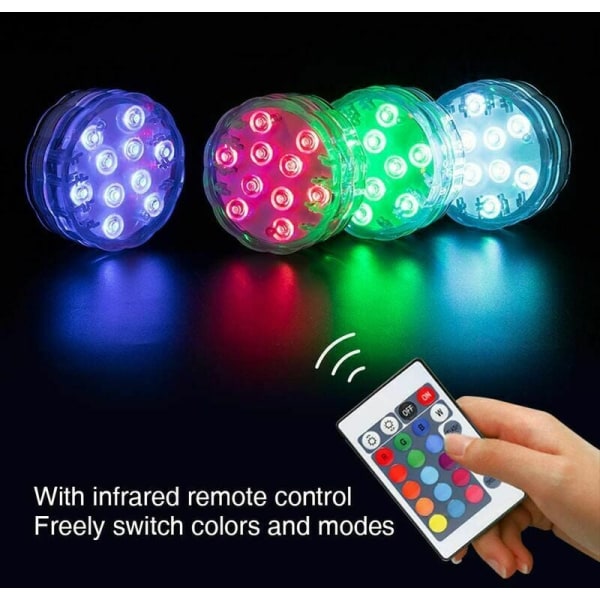 6 stk nedsenkbare LED-lys, 10 LED-undervannslamper 16 RGB-farger med 12 sugekopper og 1 RF-fjernkontroll, svømmebassengbelysningslamper IP68 Wa