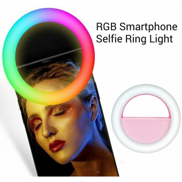 Mini Clip-On Smartphone Selfie Ljus Rgb Led Ljus Stark Skönhetslampa Inbyggt Uppladdningsbart Batteri för Smartphones Surfplattor Bärbara datorer, Rosa, Sunny