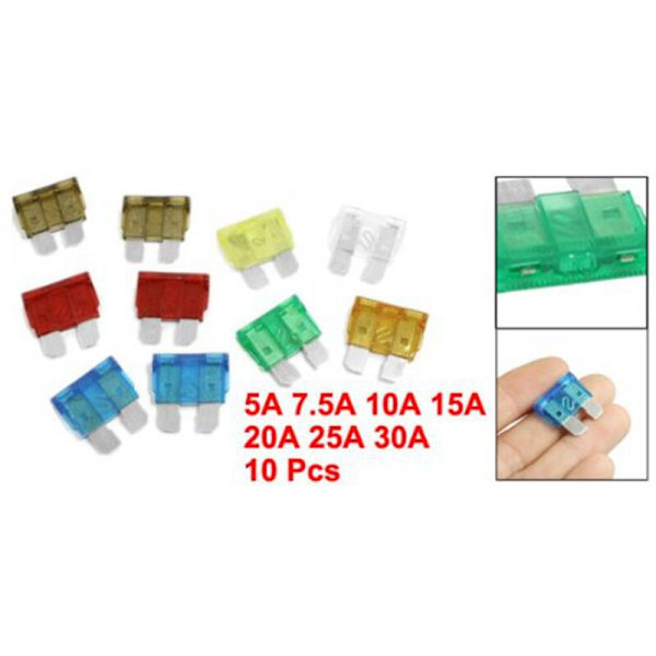 (R) 10 stk. Multicolor Auto Car ATC Blade Fuses 5A 7.5A 10A 15A 20A 25A 30A