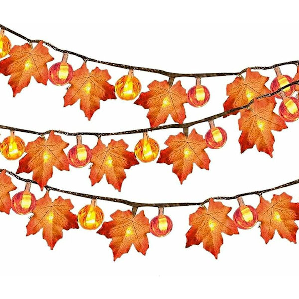 Vaahteranlehti-valosarjat, 1.65M 10LED / 4.5M 30LED, Paristottomat, Syyslehti-koriste Halloweeniin, Juhliin, Jouluun, Kiitospäivään HIASDFLS