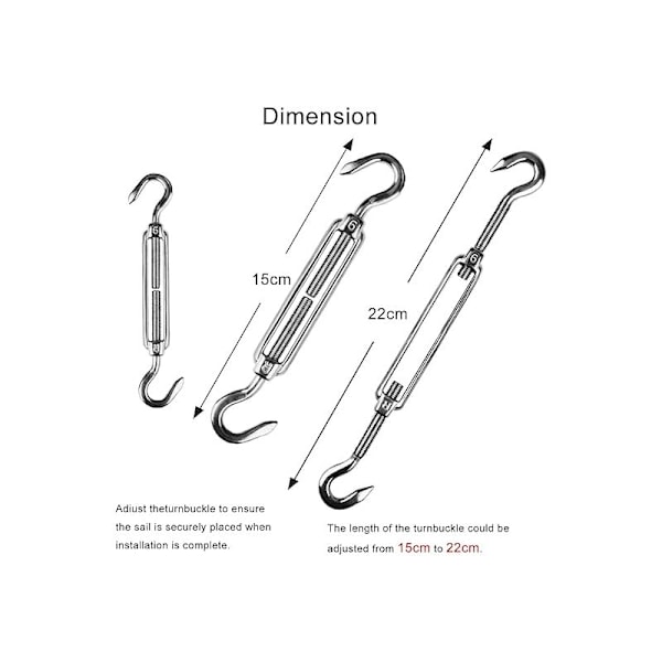 Skygge Sejl Beslagssæt 42 Dele Rustfrit Stål Hardware til Skygge Sejl Installation, Gynger, Hængekøjer, 15-22CM