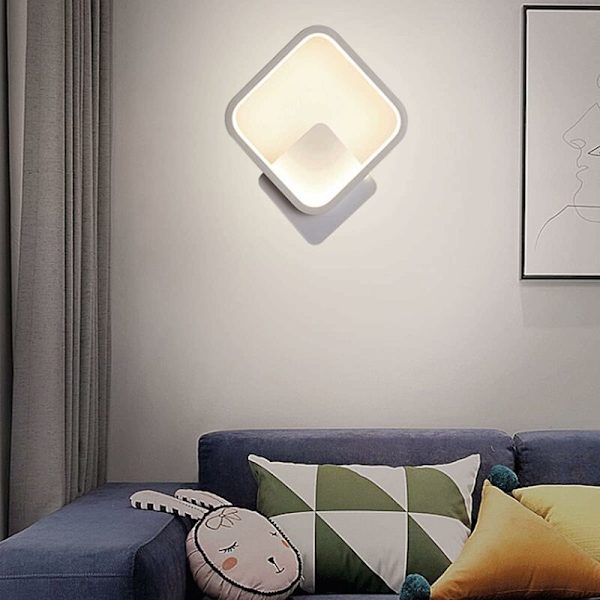 12W LED-vägglampa för inomhusbruk, vit fyrkantig designvägglampa, varmvit naturligt vit kallvit tre belysningslägen, RA≥85 vägglampa för sovrum vardagsrum