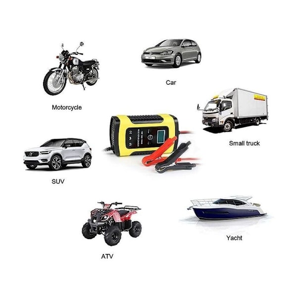 Intelligent Automatisk Batterilader og Vedligeholdelsesenhed, 12V/6A Bærbar Backup-lader med Pulsreparations-Flydelader til Bil, Plæneklipper, Motorcykel