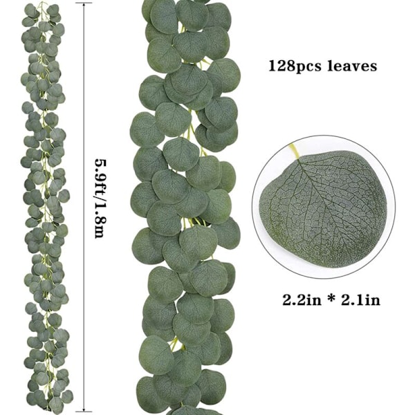 8 st 14,6 m Konstgjorda Eucalyptus Girlangar Falska Girlangar Bulk Silver Dollar Eucalyptus Blad Rankor Växter