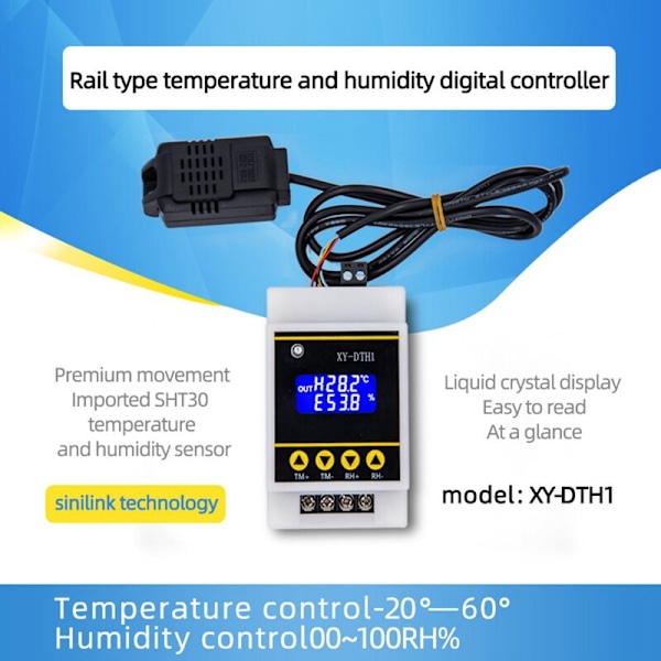 10A LCD-kiskodigitaalinen näyttötermostaatti lämpötilan ja kosteuden säätimellä XY-DTH1-anturilla kaksoiskanavainen relemoduuli