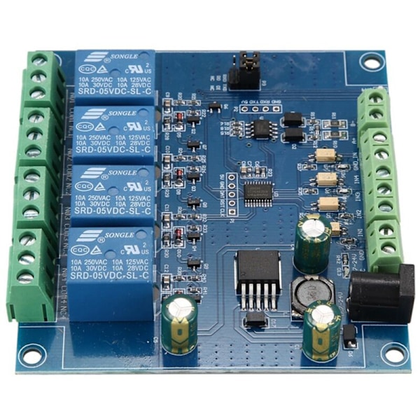 7-24V 4-kanals Modbus Rtu Relämodulomkopplare RS485/TTL UART Kommunikationsgränssnittsanslutning Kontroll 8-bitars MCU