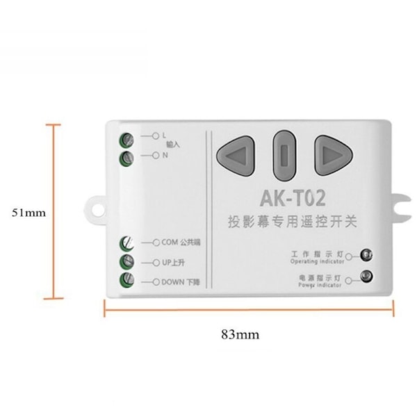 Fjärrkontroll för projektionsduk, AC85-250V Motor, Trådlös Switch, 433MHz, Upp, Ner, Stopp, Framåt, Bakåt, Stopp