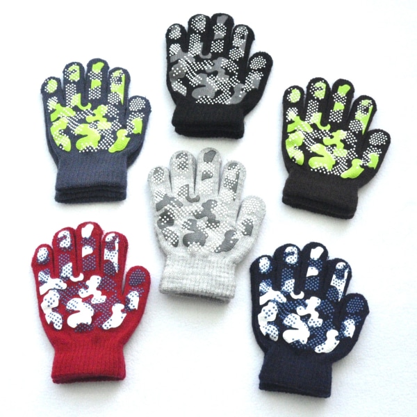 6 par drenge piger Magic Stretch Gripper Handsker Vinterstrikkede helfinger vanter til børn 4-8 år, 6 styles