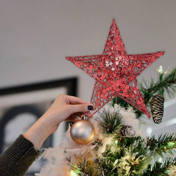 Juletrærstjerne Topper, 10 Tommers Juletrærstjerne Topper Juledekorasjon Glitter Toppstjerne for Juletrærpynt Innendørs Festdekor