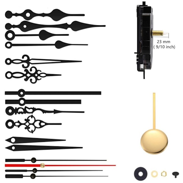 DIY Vægur Pendul Bevægelsesmekanisme med 6 Par Kvarts Reparationshænder til Rammeløs Håndværk Udskiftning