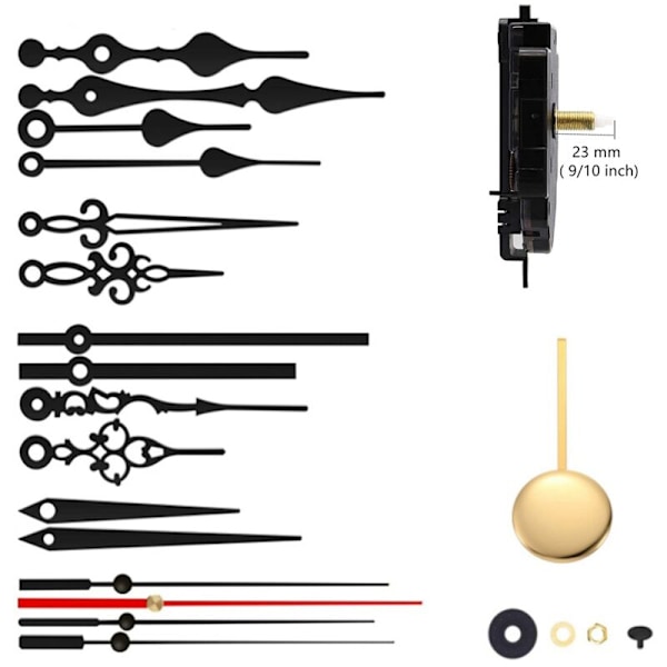 DIY Veggklokke Pendelbevegelse Mekanisme med 6 Par Kvarts Reparasjonshender for Rammeløs Håndverk Erstatning