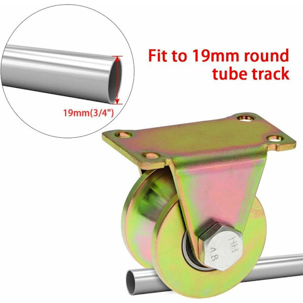 2 st glidande grindhjul 50 mm, stålhjul med U-spår, U-spårhjul för omvänd spår, industriell maskin, rullande dörr, lastkapacitet 300 kg