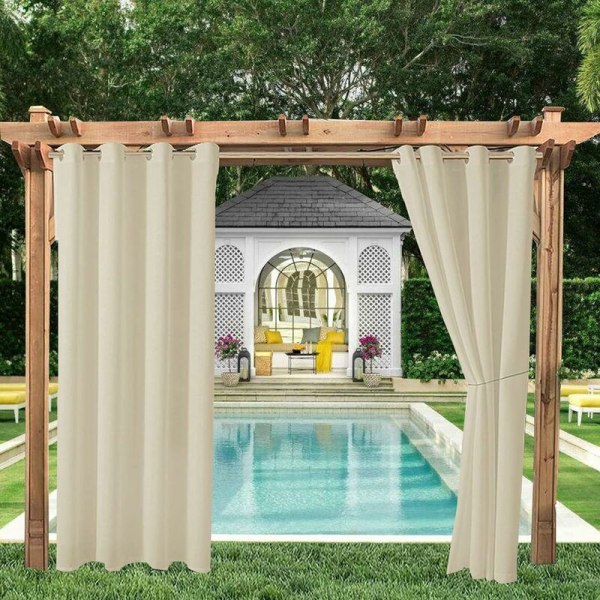 Outdoor Curtains Garden Patio Gazebo Blackout Curtains Windproof UV Protection and Anti-Mildew, Thermal Insulated Curtains with Buttonholes, Width 1