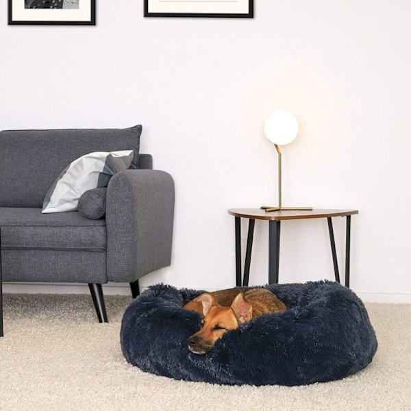 Hundbädd 80cm Varm Plysch Kattbädd Halksäker Tvättad Rund Mjuk Anti-Stress Kuddbädd för Hundar och Katter (Mörkgrå)