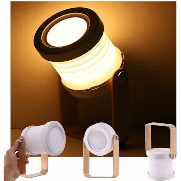 Bordlampe, Bærbar Foldbar Teleskopisk Nattelys, LED Leselampe med Trehåndtak, 3 Lysstyrkenivåer, Justerbar Lysstyrke, USB-Lading, E
