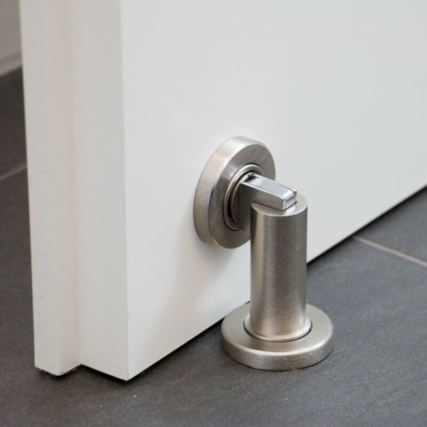 MS010 magnetisk dørstopper i rustfritt stål - Dørstopper med gulv- og veggmonteringsutstyr - Magnetisk dørblokk - Ø 5cm, høyde 8.4cm