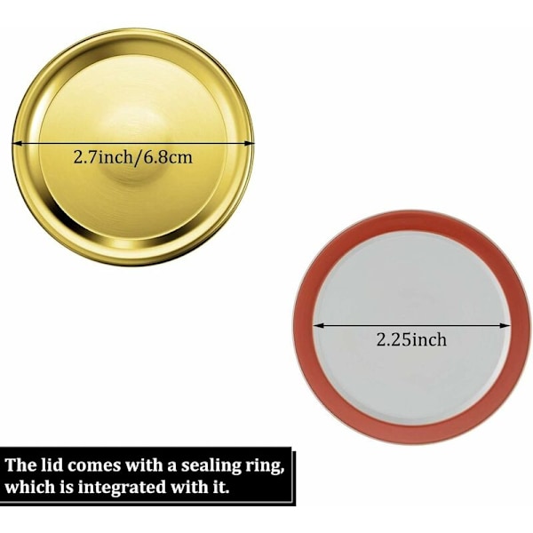 12 Pak Regulære Munde Konserveslåg, Mason Jar Låg, Ringe Konserveslåg 70MM, Lækagesikre Sølv Split-Type Konservesglaslåg - DENUOTOP