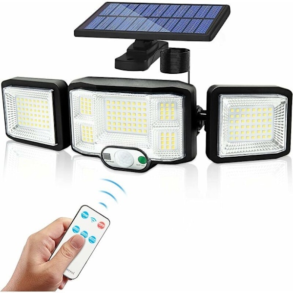 Solcellsdriven Utomhusvägglampa LED-lampa 3 Huvuden 192 LED-lampor Rörelsedetektor Säkerhetsprojektorbelysning IP65 Vattentät Solenergilampa [Energiklass