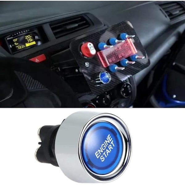 Bilmotor-knap DC 12V 24V Blå Bilstartknap Lysswitch-knap Startknap Tændingskontakt til Racing-Blå
