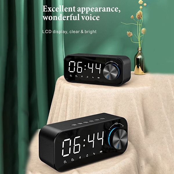 Digital Spegelväckarklocka LED-display Musikspelare Radio Bordsklocka Utomhus Utan Bluetooth-högtalare