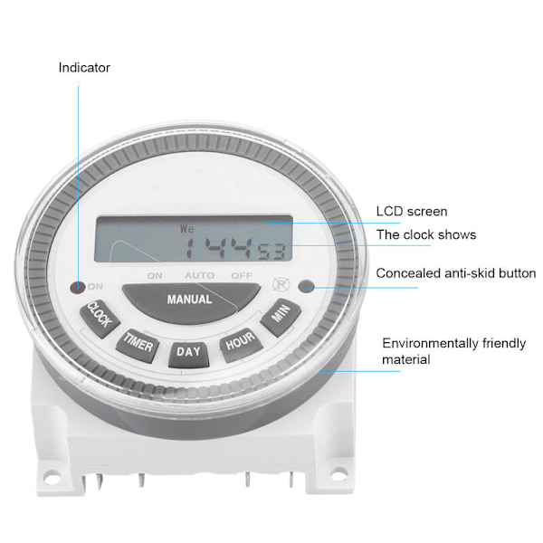 16A Programmerbar Digital Timer, 7 Dager, Tidforsinkelsreléutgang (220V 16A TM-619H-2)