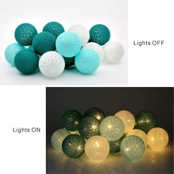 Hvid LED Lysende Garland Julelys - Stjernelys Garland - Til Bryllup, Fest, Jul - 3,1 m - 20 Bomuldskugler (Tiffany, Batterier) Tiffany -