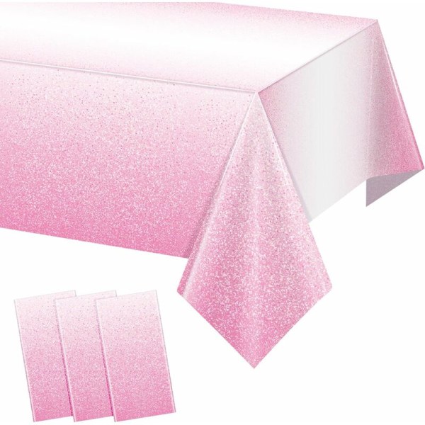 3-pack engångsrosa gradient plastdukar för fester, engångs glitter ljusrosa dukar för rektangulära bord, ljusrosa 54 x 108 tum