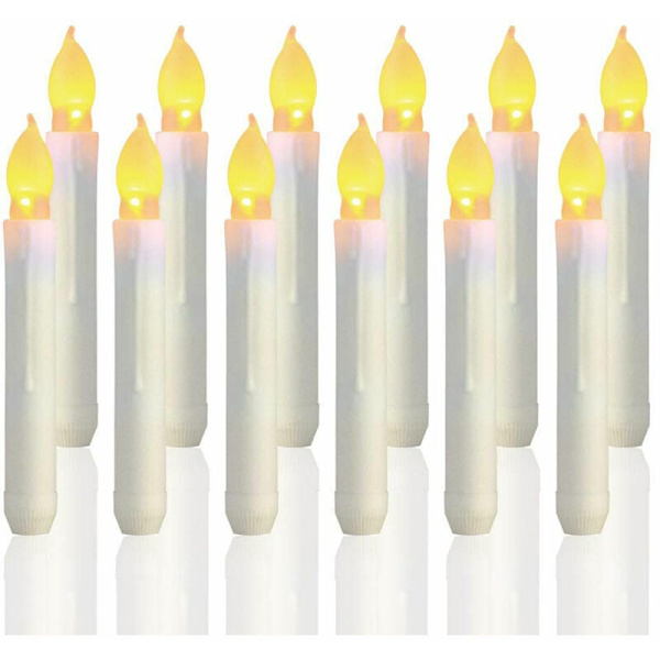 Sett med 12 hvite LED-lys med flimrende flamme, til jul