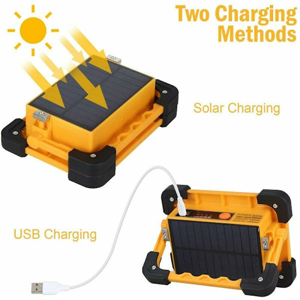 Uppladdningsbar LED-strålkastare 60w 3000 Lumen Byggarbetsplatslampa med 9000mah Batteri och Solpanel 4 Lägen Bärbar Lykta Utomhusstrålkastare