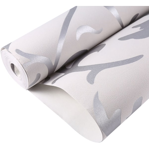 Luksuriøs Non-woven Præget Vertikal Soveværelse 3D Tapet Hjem Decor Sølv