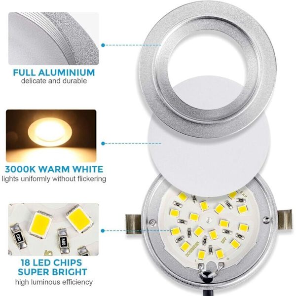 LED Indbygget Spot Ekstra Flad 3W 12V LED Indbygget Lampe Rund Loftlampe Dæmpbar 240 Lumen Varmt Hvid IP44 til Badeværelse Stue Hytte, Båd