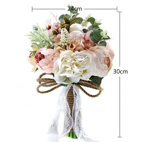 Kunstig Rose Peony Blomsterbuket til Brud Brudesvend Bryllup Håndlavet Silke
