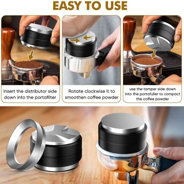 51mm Kaffe Tamper og Espresso Fordeler, 51mm Rustfrit Stål Espresso Doseringstragt Sæt, Dobbelt Hoved Kaffe Nivellering