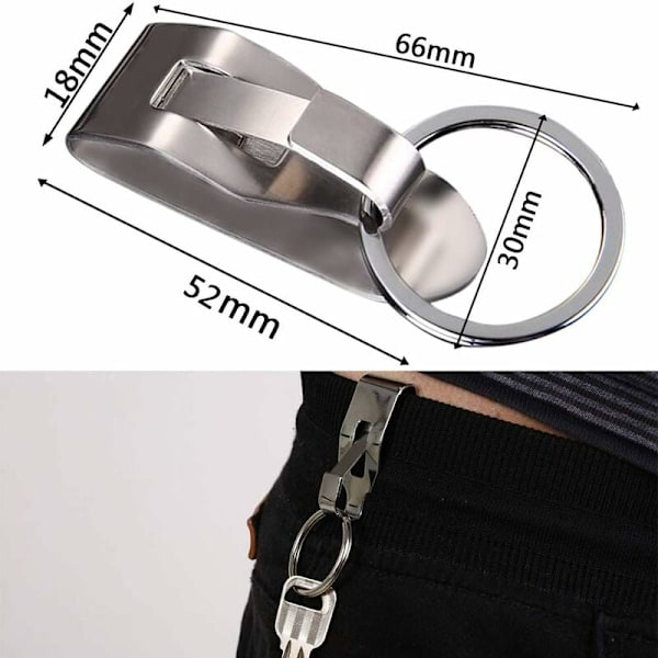 Nøglering til bælte, 3 stk. bælteklips nøglering holder nøglering til mænd i rustfrit stål aftagelig nøglering, bælteklips porte cle, sølv-