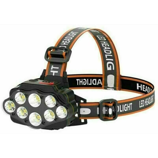 Superlys 8 LED hodelykt USB hodelykt med 2x batterier Vanntett for camping, fiske, hule, jogging og fotturer, enkel å bruke, Sunny