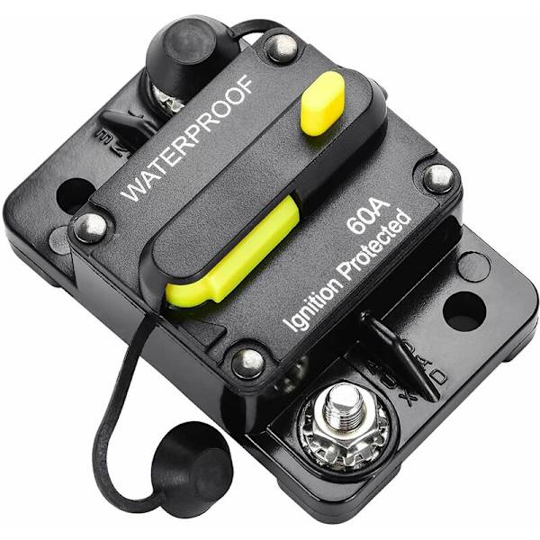 60A Inline Inverter Sikring med manuel nulstilling til bilradio RV 12V-48V DC Vandtæt (overflade)