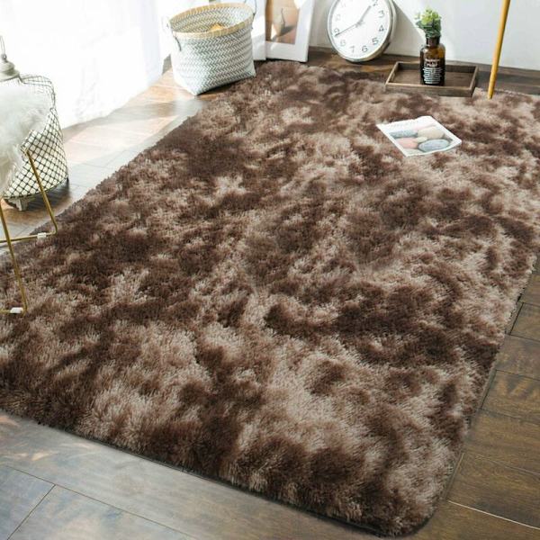 Sovrum Matta Modern Vardagsrumsmatta Mjuk Fluffig Shag Matta Extra Mjuk och Bekväm Matta Tjock Fluffig Inomhus Halkskyddad Matta för Vardagsrum (Brun Vit