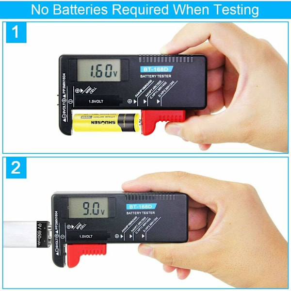 Digital Batteritest Batterichecker Volt Checker Universal Batteritest Til AA, AAA, C, D, 9V, 1,5V, Ingen Behov For Strøm Fra Batteri