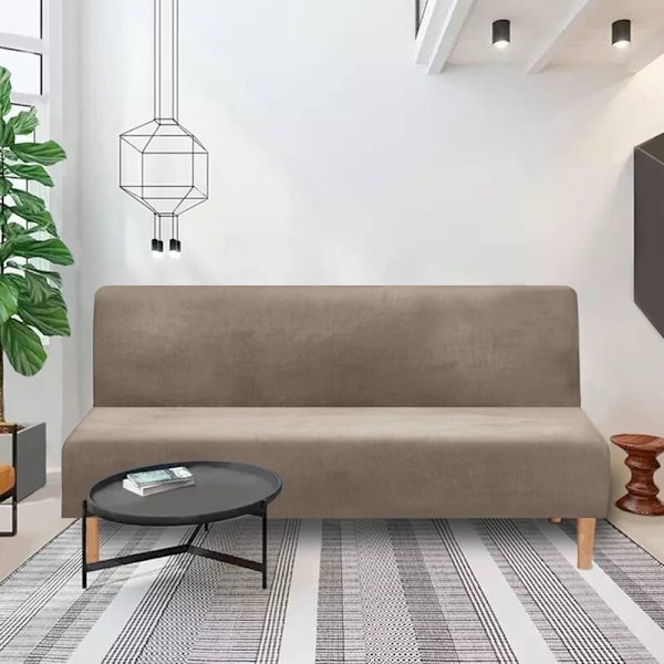 Armløs Convertible Sofa Betræk, Strækbar Fløjl, Tyk, Blød, Komfortabel, til Sofa Bed, Foldbar Sofa Bed (Taupe Tyk Fløjl)