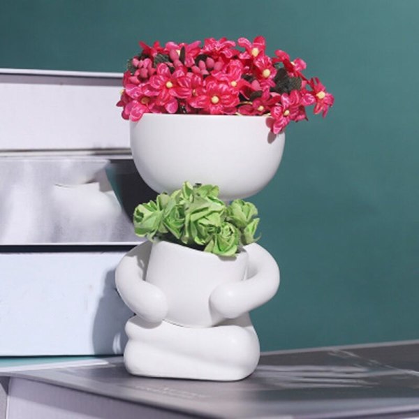 Imitation Human Ceramic Flower Pot Succulent Planter Planting Pot Flower Pots for Mini Plant-C