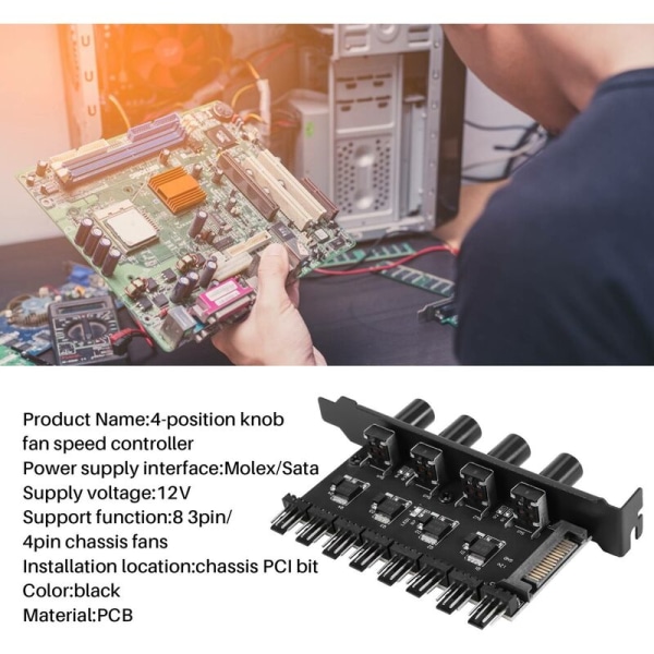 Pc 8-kanavainen tuuletinnapa, 4-painikkeinen jäähdytystuulettimen nopeudensäädin Cpu-kotelolle Hdd Vga Pwm-tuulettimelle Pci-virtalähde tukee 12V:a Fan Control -valmistajalta