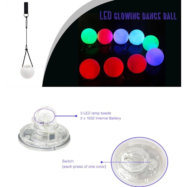 LED Poi 2-pack Multi-färgad Noctilucent Poi Ljusupp Poi för Spindlar Svingande Magdans Nattelampa