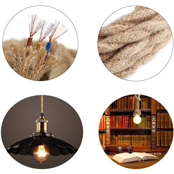 LED-valaistus 3-johdin sähköinen pellavajohto, 3x 0,75 mm² kaapelivirtajohto 10 m Retro punottu teollisuusköysi lamppuihin riippuvalaisimiin DIY-tarvikkeisiin