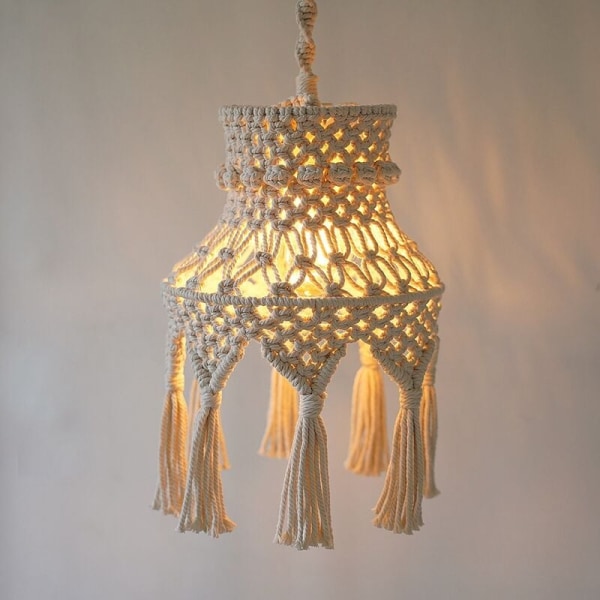 Boho Macrame Lampskärm Hängande Pendel Ljusskydd, Lampskärm för Sovrum Barnkammare Sovsal Heminredning