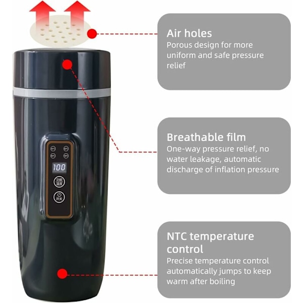 Bärbar vattenkokare, 3-i-1 elektrisk värmekanna, liten resetermoflaska, vattenflaska, värmekopp, vattenflaska, 0,6 L, Smart temperatur C