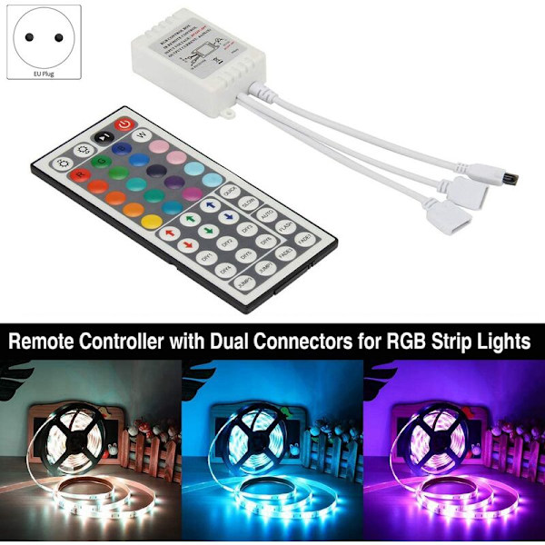 20M Lys RGB 3528 Fargeskiftende LED Fleksible Lys med 44-Tasters Fjernkontroll for Soverom TV Lyslist EU-Plugg