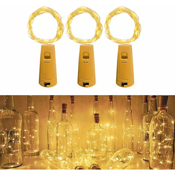 LED-flaskljusslingor, [3 st] 2 m 20 LED-flaskljus, LED-flaskljusslingor Vattentät silvertråd Flexibel dekoration för jul, inomhus a